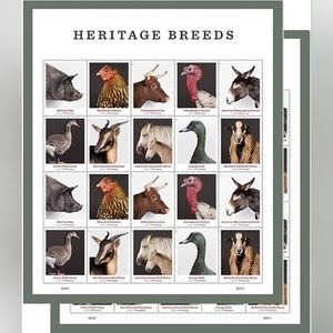 100 Heritage Breeds 2021 Forever Postage Stamps US Postal USPS Farm Animals Mail